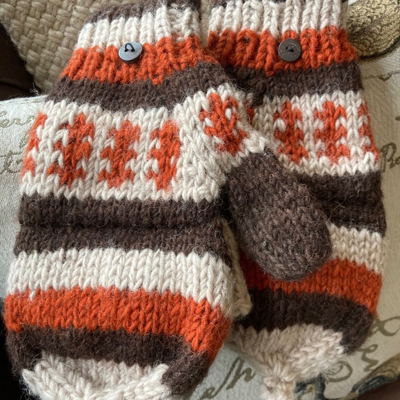 Wool Gloves Mittens Fleece Lining Convertible Handmade in Nepal - Picture 2 of 9